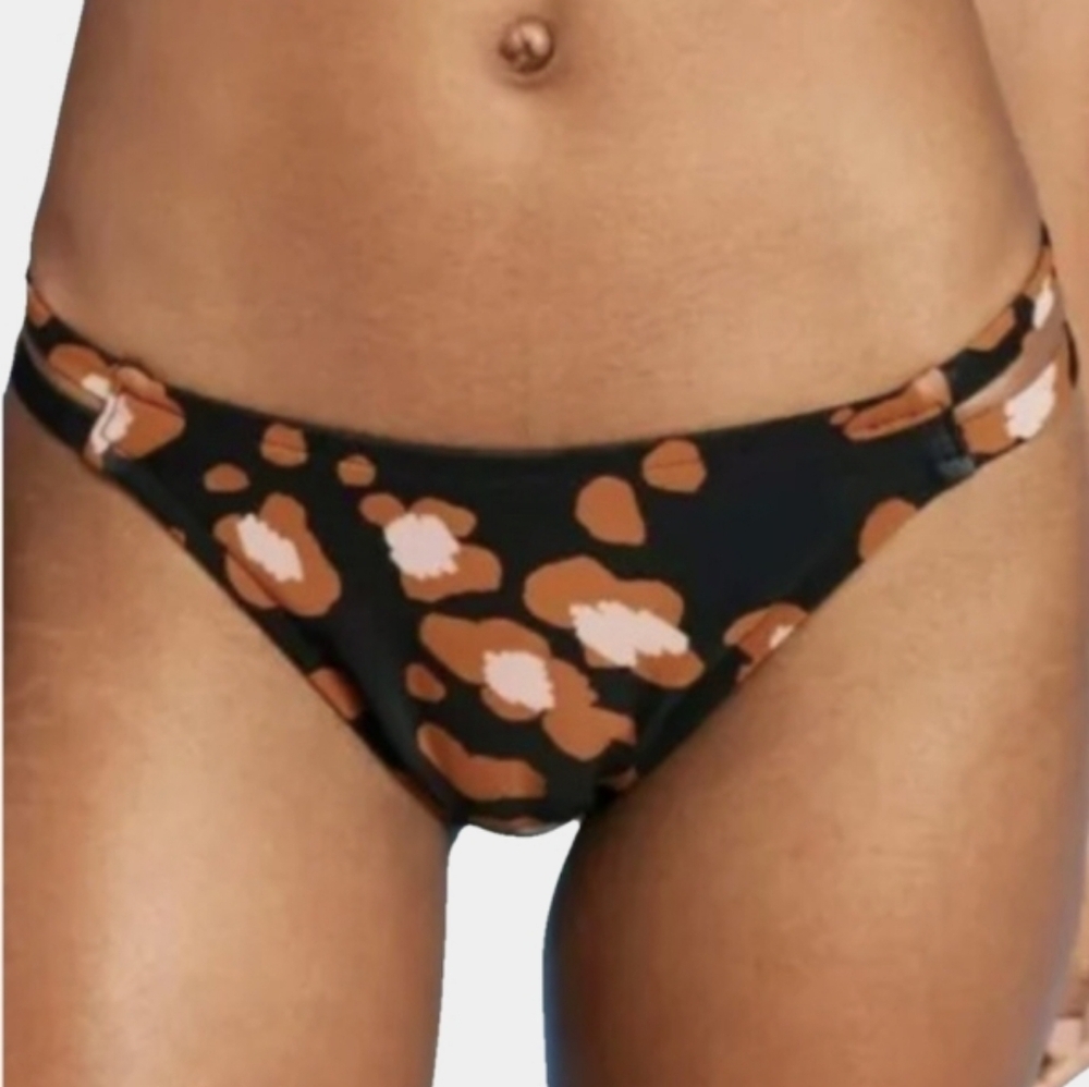 Shade & Shore Strappy Side Mid-Rise Cheeky Animal Print Bikini Bottoms Size S